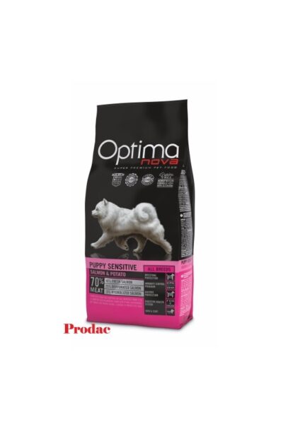 Optima Nova Adult Sensitive pienso para perros con salmón y patata 12 kg, sin cereales, ideal para piel y estómago sensibles.