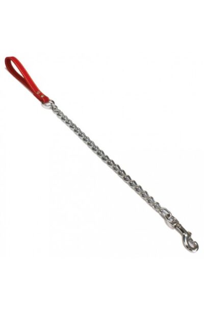 Correa de Cadena con Asa de Cuero para Perros color rojo 2x1000 mm: correa de cadena ligera de 1000 mm, ideal para perros pequeños, con asa de cuero para un agarre cómodo